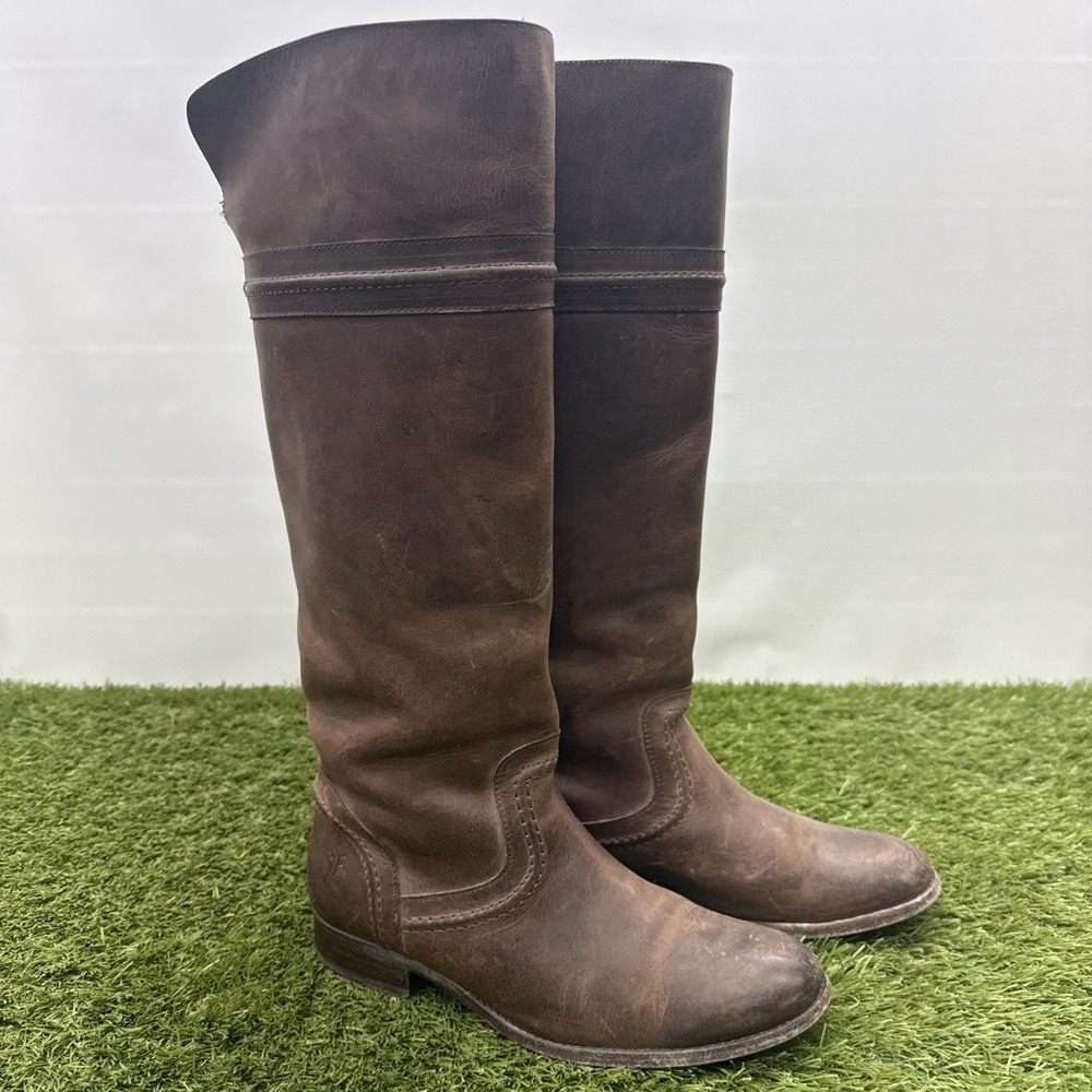 Frye Women's dark brown Melissa Seam Trapunto Knee High Boots Size 8 B 76441